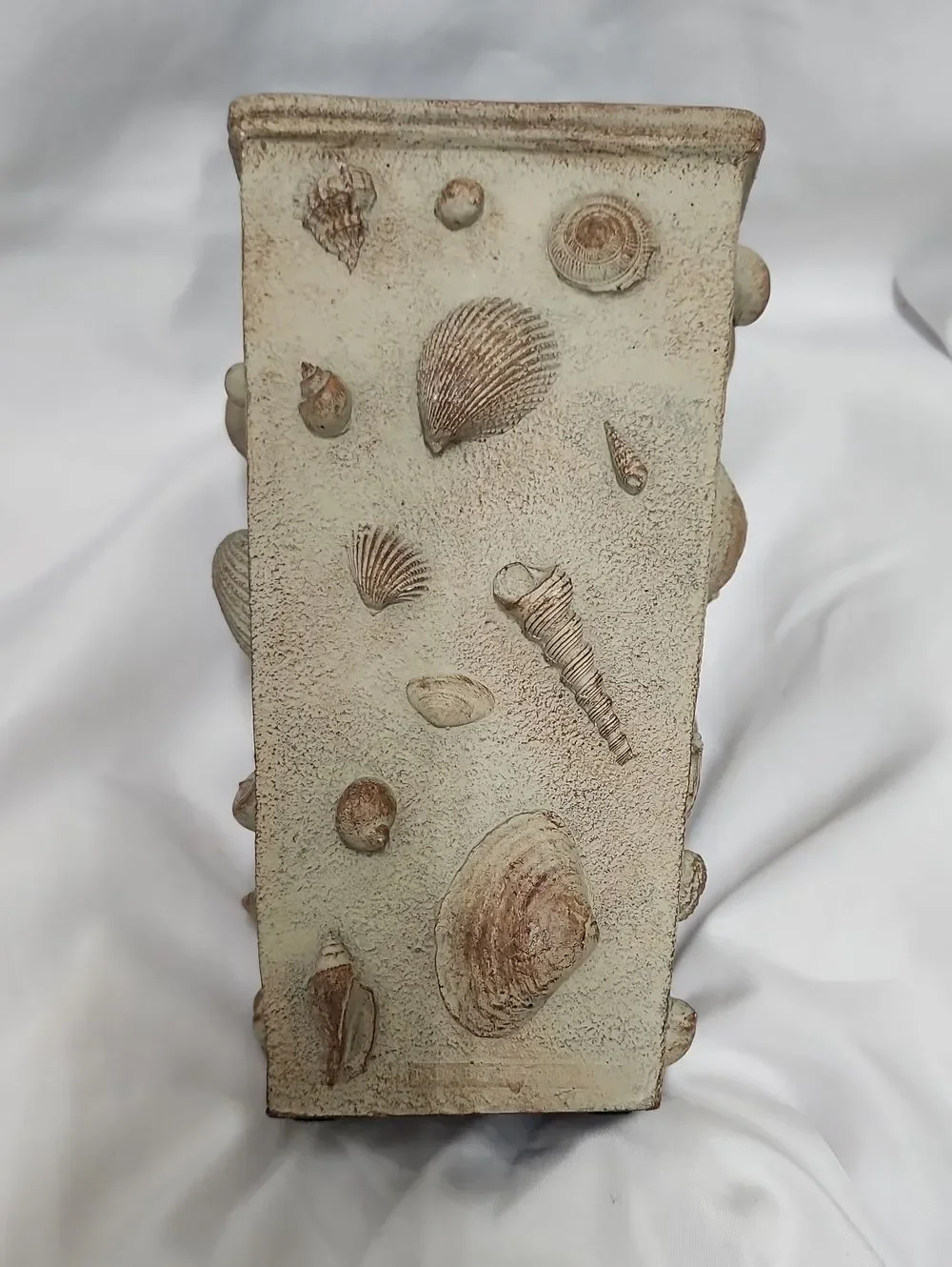 Textured Neutral Tone Seashell Vase Beach House Coastal